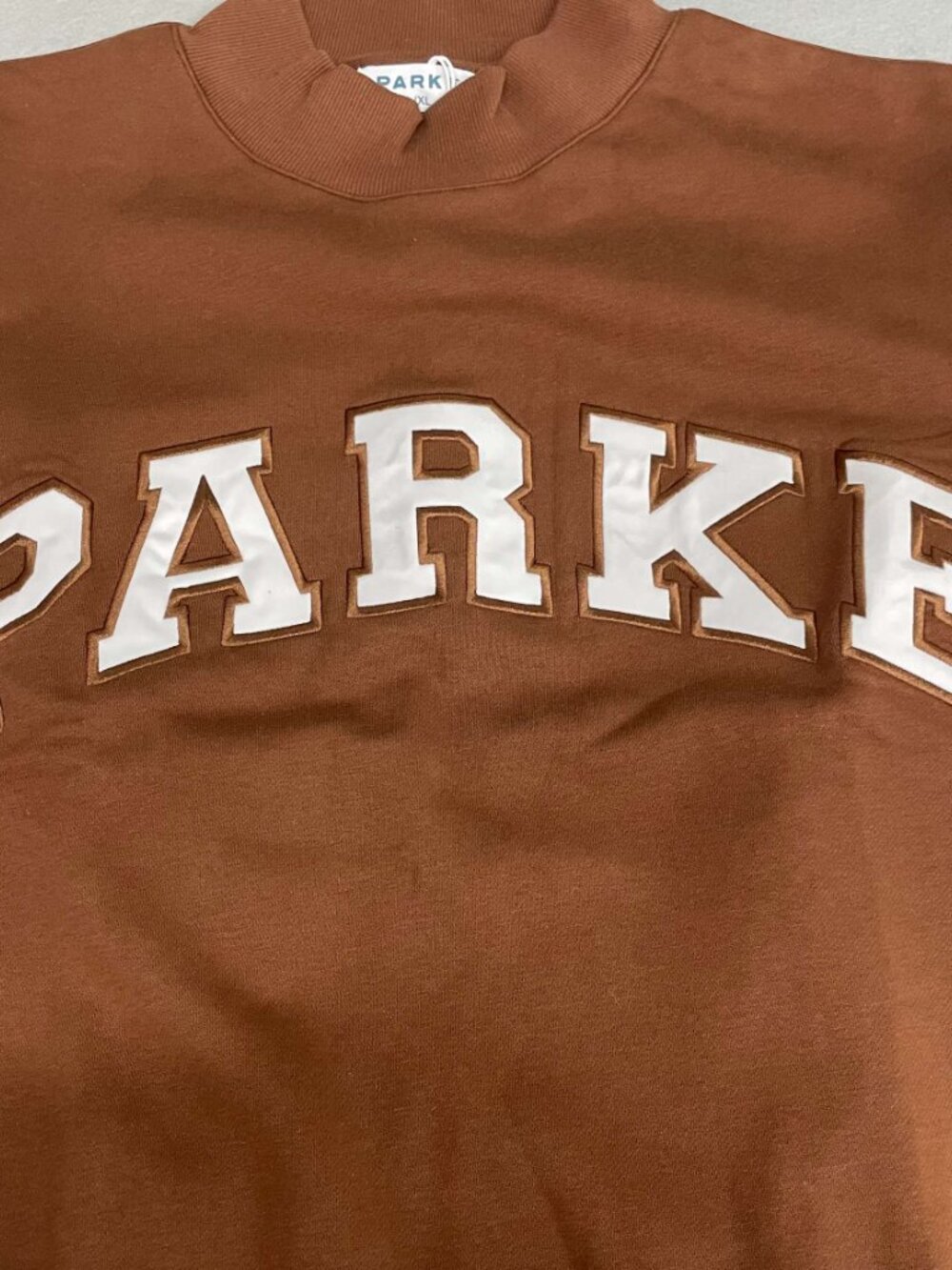 Parke Brown White Varsity Mock Neck Sweatshirt - Picture 4 of 8
